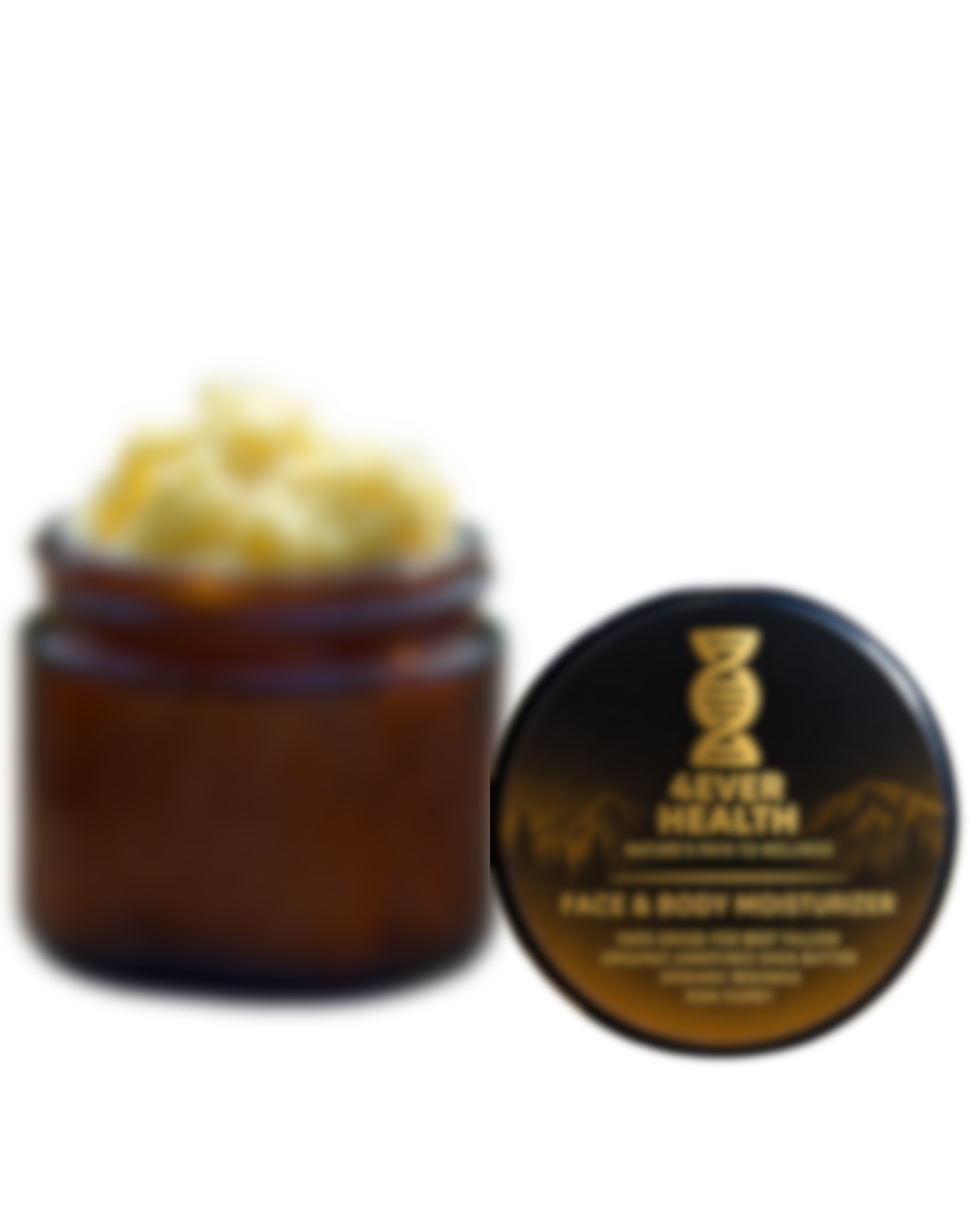 The 4Ever Health tallow moisturizer jar, label blurred