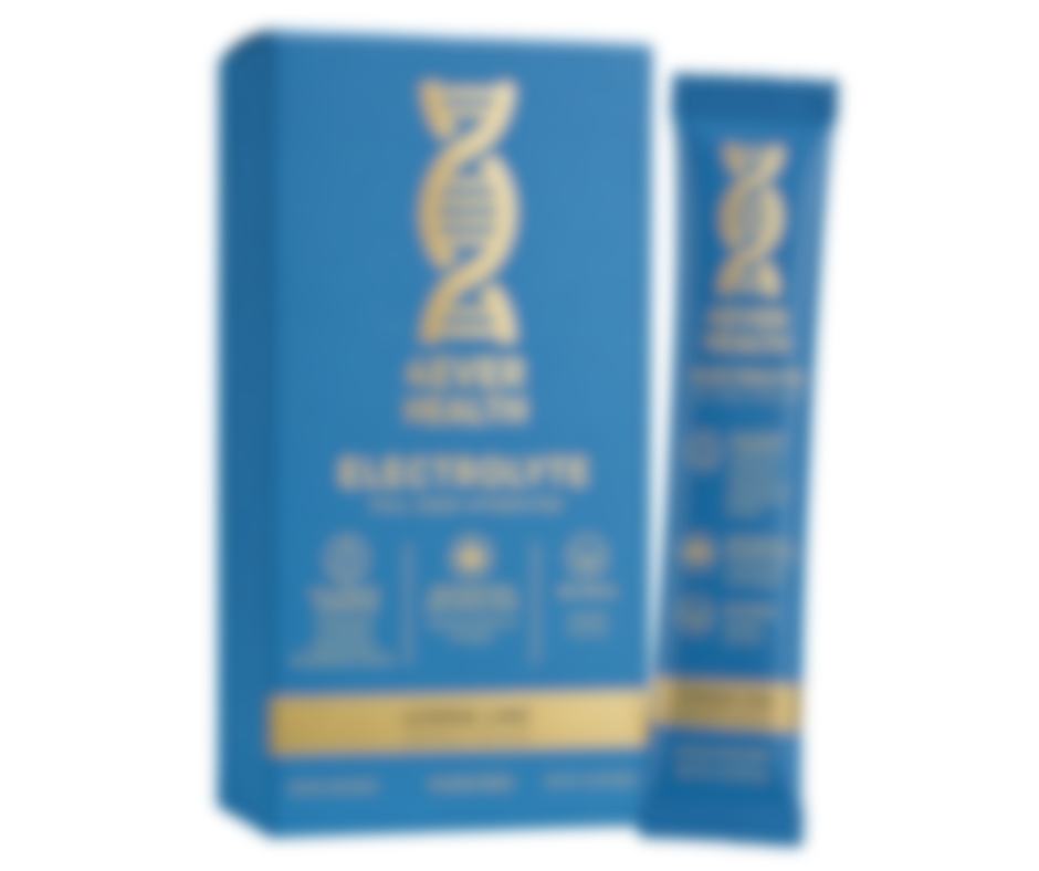 The 4Ever Health electrolyte box and stick pack, label blurred